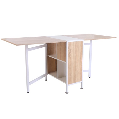 Mesa de Comedor Plegable Hoja Caída Estación de Trabajo Plegable para Espacio Pequeño con Almacenamiento - Imagen 2 de 12