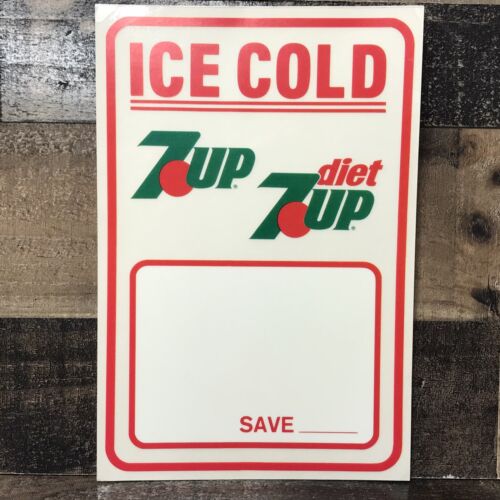 Vintage 7-UP Diet 7-up Ice Cold 7up Store Sticker Cooler Door Decal Advertising - Picture 4 of 4