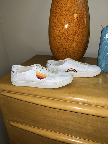 Soludos women’s leather embroidered rainbow peace out tennis shoes white Sz 8 - Picture 6 of 10