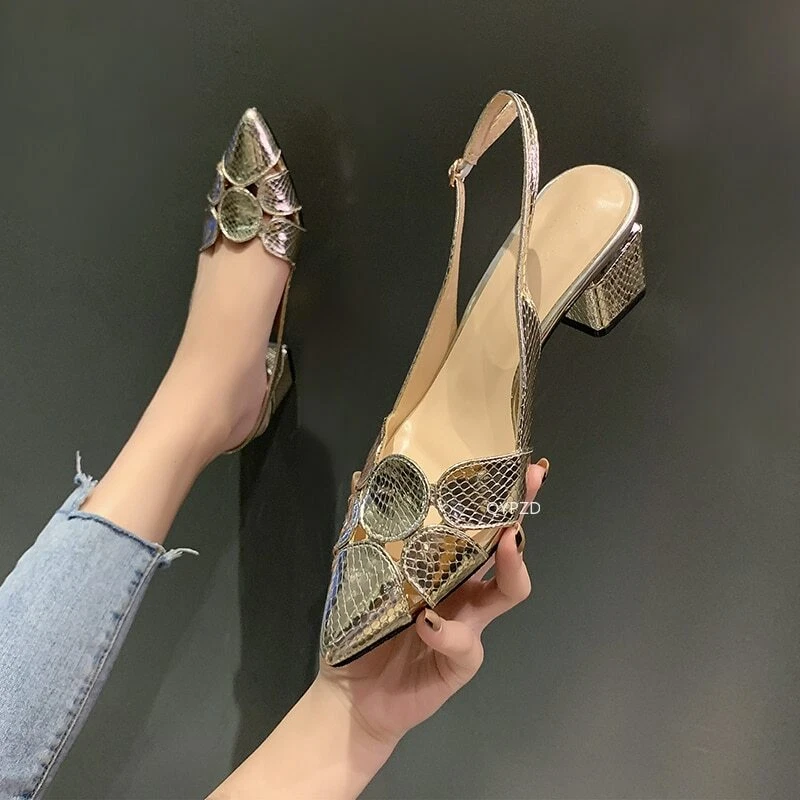 2021 Fashion Women s 3cm High Heels Pointed Gold High Heels Sandals top