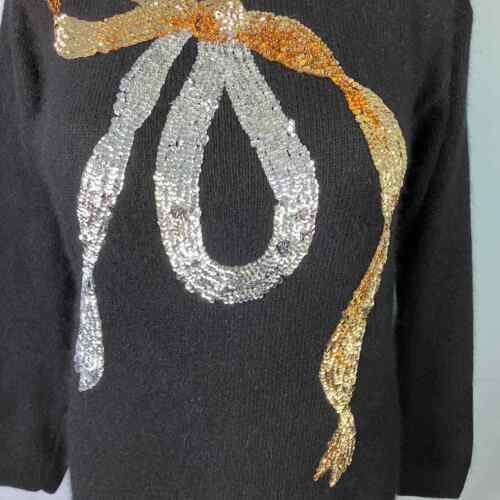 Vtg Work In Progress Sequin Bow Silk Angora Blend Black Holiday Sweater Sz 14/16 - Picture 4 of 16