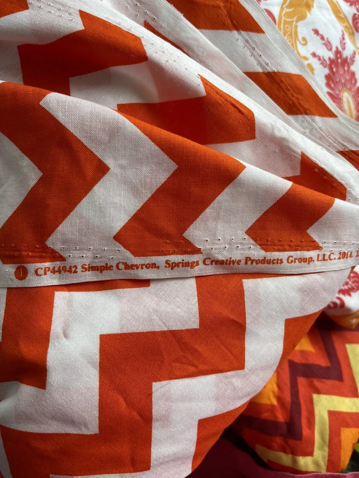 45x5 Yds White Orange Chevron Cotton Fabric Springs Creative Simple - Image 3 of 3