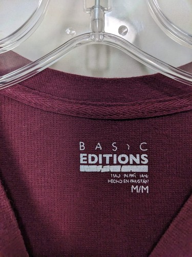 Basic Editions Men's Maroon & Gray Horizontal Chest Stripe Medium Weight Sweater - Picture 4 of 8