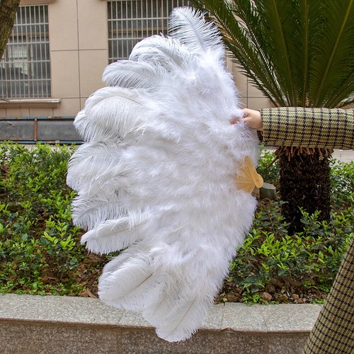 13 Bone Ostrich Feather Fan Dance Performance Props Feathers Crafts Handheld Fan - Picture 3 of 24
