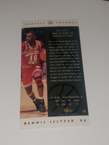 Tarjeta coleccionable deportiva Bennie Seltzer #75 Classic Futures 1993 - Imagen 6 de 10