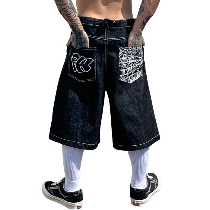 Mens Chicano Gangsta Style Shorts Jeans Denim Knee-Length Trousers