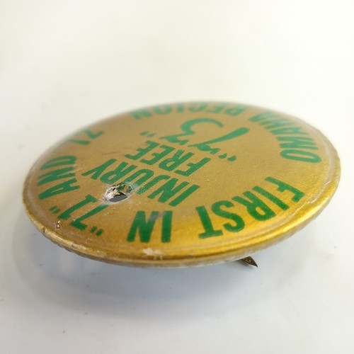 Vintage Knopf Pin Omaha Region verletzungsfrei in 73 kleinen Jeansjacke Dekor rund gold - Bild 5 von 7