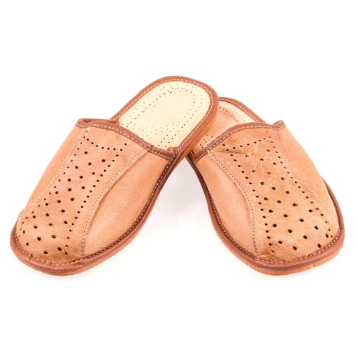 Men`s Leather Slippers Light Brown 100% Natural Leather size UK 6,7,8,9,10,11,12 - Picture 2 of 10
