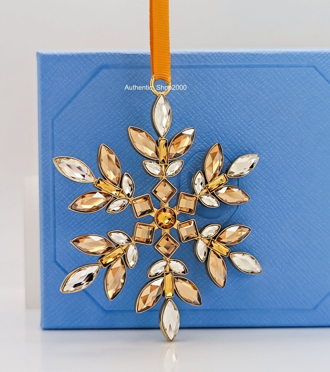 NEW 100% SWAROVSKI Yellow Crystal Snowflake Gema Holiday Ornament