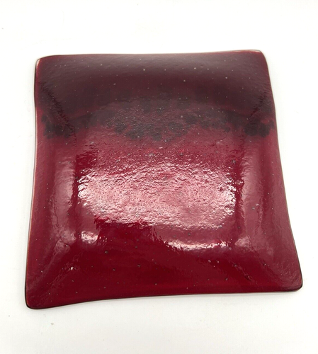 Bandeja de plato de baratija de vidrio artístico fundido roja verde aguamarina iridiscente cuadrada de 6" - Imagen 5 de 6