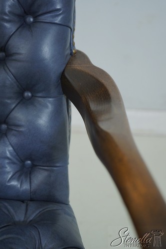 L68847: ETHAN ALLEN Blue Tufted Queen Anne Armchair - Picture 18 of 20