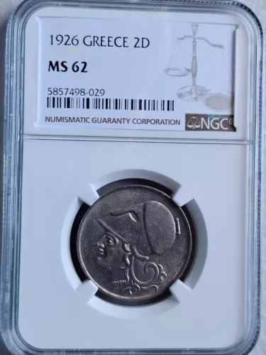Greece 2 Drachmai 1926 NGC MS 62