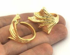 Shiny Gold Plated Leaf Adjustable Ring Brass 20.5mm 10.5US innsize Adjustab 3076
