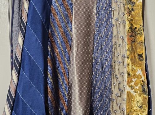 VTG Skirt Handmade Men's Neckties Navy Blue Gold Waist 36"-48" BohoChic Upcycle - Picture 16 of 23