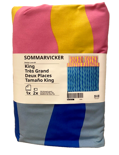 IKEA SOMMARVICKER Bettbezug und Kissenbezug(e) blau/hellrosa King 405.546.92 - Bild 1 von 8