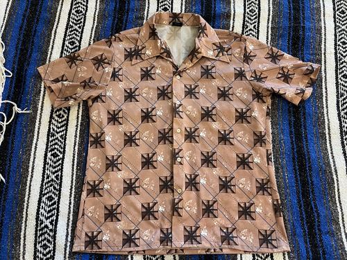 J.C. Penney Towncraft Vintage 1970s Brown Disco Geometric Poly Dance Shirt Gr. XL - Bild 4 von 7