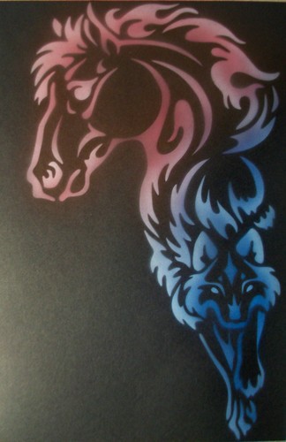 Flamme Feuer Pferd und Wolf Schritt für Schritt Airbrush Schablone Template Basteln - Bild 4 von 7