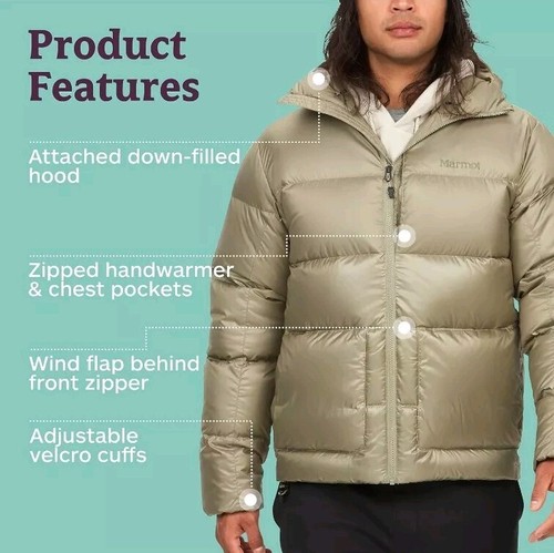 Marmot Guides Hoody Jacket Mens Large Vetiver Gray Down 700 Fill Puffer Coat - Picture 4 of 4