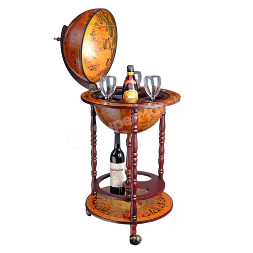 Mini Bar Cabinet Antique Globe Bar Drinks Serving Trolley Cart Alcohol Storage - Picture 7 of 9
