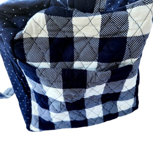 Quilted Fabric Duffel Bag, Craft Bag, Sewing, Navy Gingham, 20 in x 15 in x 9 in - Picture 4 of 8