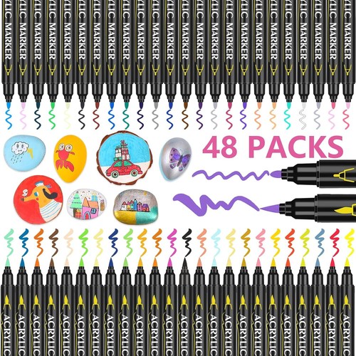 Laconile 48 Acrylic Paint Pens Rock Markers Dual Tip Glass Stone Wood Ceramic - 第 2/3 張圖片