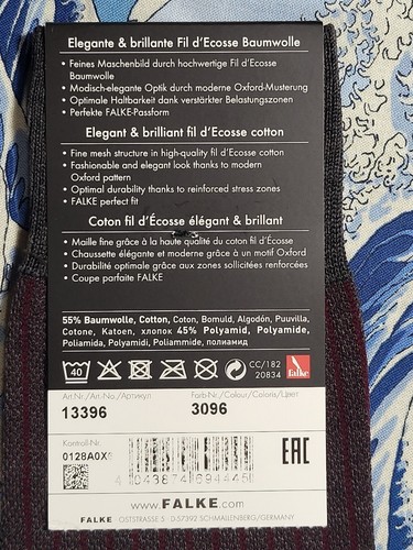 Falke Hombres Oxford Rayas Algodón Calcetines Rojo Carbón Talla UK 7-8 EU 41-42 RRP £17 - Imagen 4 de 4