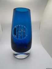 Milan Metelak Sommerso Studio Art Glass Vase  Bohemian Blue As Is