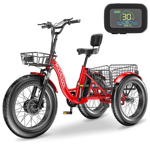 MOONCOOL 20" Fat Tire Electric Tricycle Adults 500W 3 Wheel Bike Trike w/ Basket - Picture 11 of 14