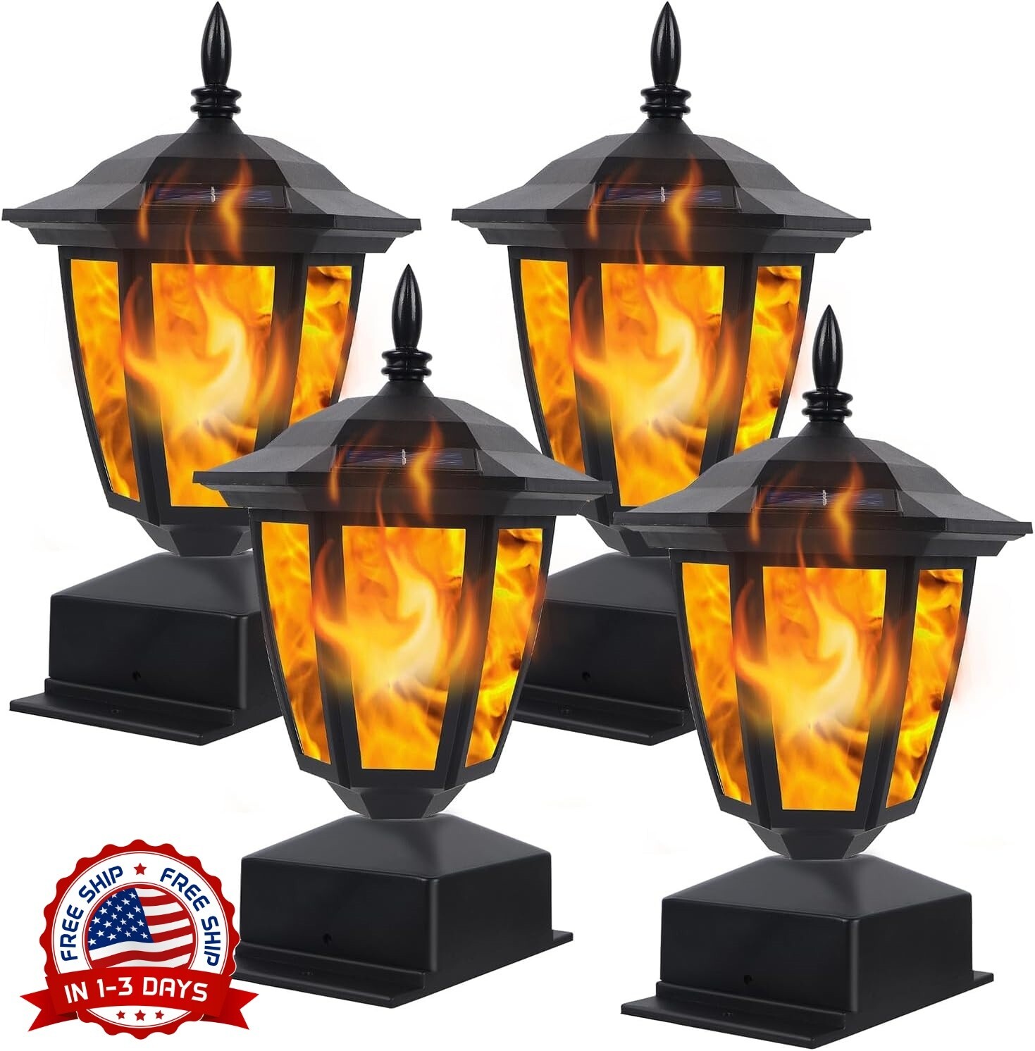 4 Luces De Poste Solares Lamparas LED Para Patio Exteriores Jardin En Oferta Set