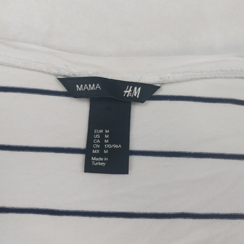 H&M MAMA WHITE AND BLACK STRIPED SCOOP NECK SHORT SLEEVE MATERNITY T-SHIRT SZ M - Picture 4 of 8