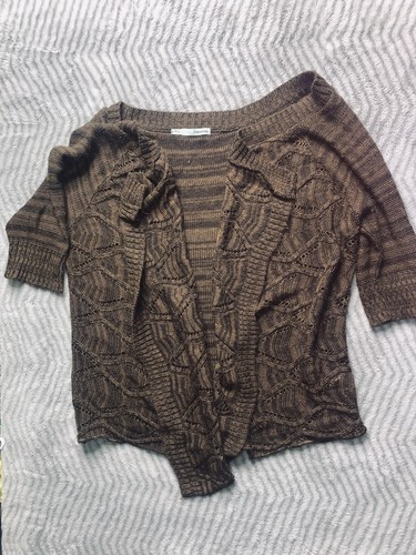 Maurices Women's 3/4 Sleeve Knitted Sweater Brown Wrap Large L Striped - Picture 2 of 7