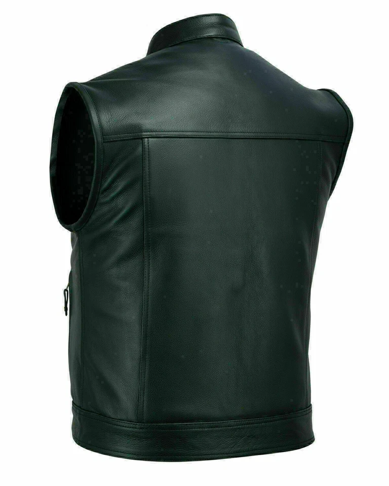 LuxHide Mens Motorcycle Biker Black Leather Vest Anarchy Club Concealed Carry - Image 3 of 4