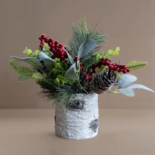 Artificial Mixed Winter Greenery & Red Berry Arrangement