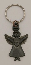 Vintage Pewter Angel Heart Keychain, Keyring