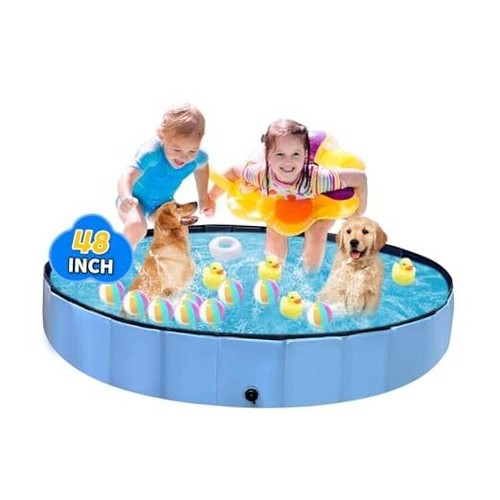 Foldable Dog Pool, Hard Plastic Kiddie Pool for Toddlers 1-3 Years Old, 48inch