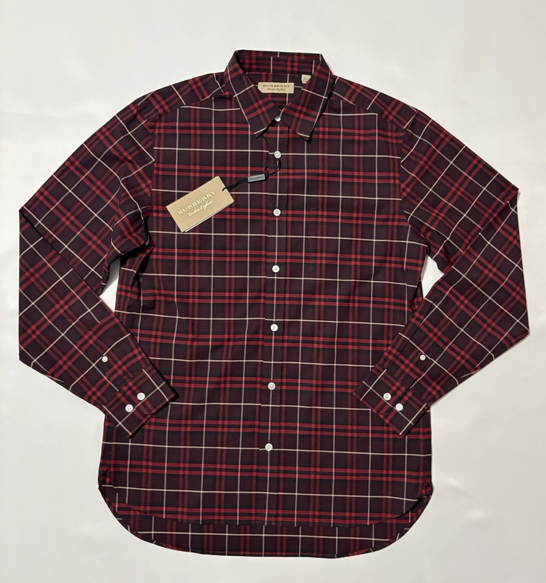 BURBERRY Shirt Check Medium M Maroon Burgundy Red New With Tags | eBay