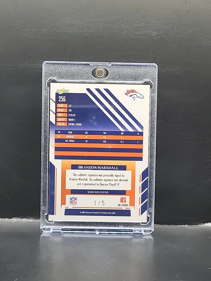 2007 Donurss Playoff - Brandon Marshall #256 Red Zone Auto #d/5 SSP Broncos - Image 2 of 3