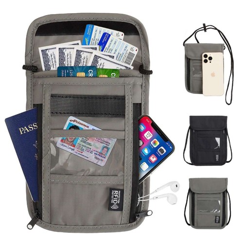 1-2Pcs Anti-Theft RFID Blocking Passport Holder Neck Stash Travel Wallet Pouch - Picture 2 of 13