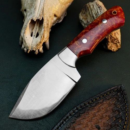 8.4" D2 EDC Hunting Fixed Blade Knife Full Tang Resin Handle Leather Sheath