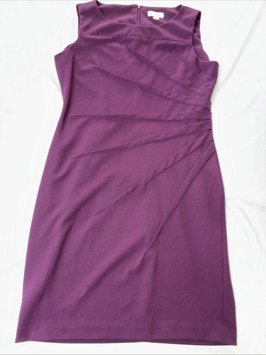 Calvin Klein Dress Womens 14 Plum Ruched Sleeveless Sheath Classic Stretch Slim - Picture 1 of 11