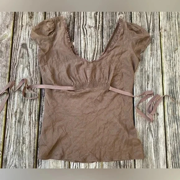 Polo feminino Y2K marrom seda/algodão Ralph Lauren Twilightcore Bella tamanho M - Imagem 2 de 4