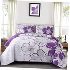  Floral Quilt Set Queen Size 3 Pieces Flower Bedspread Queen(96"×90") Purple