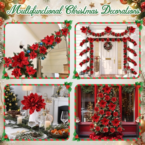 18 Piezas 12" 9.8" Grandes Flores de Pascua Artificiales para Árbol de Navidad Brillo... - Imagen 6 de 6