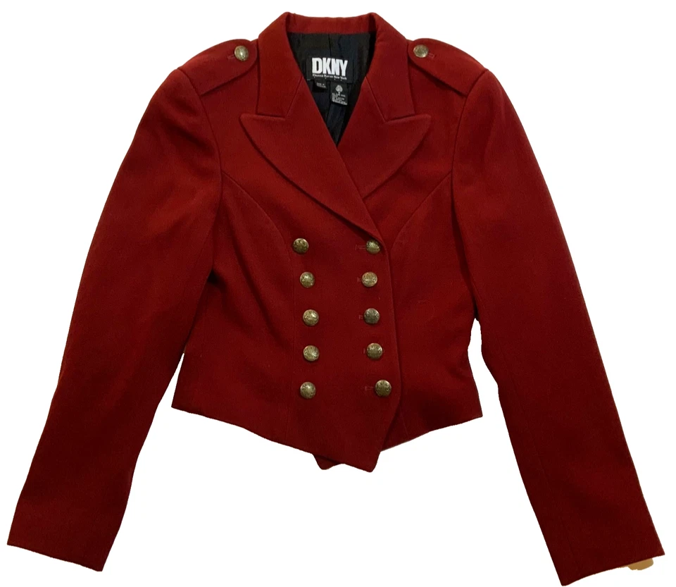Blazer de Lana DKNY Mujer Talla 6 Ajustado Militar Steampunk Metal Botones Arándano Foto 3 de 4