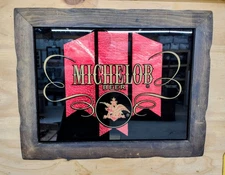 Michelob Beer vintage wood framed glass sign - 19" wide by 15" tall