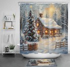 Winter Sonw Farmhouse Christmas Village Shower Curtain Set for Bathroom Decor