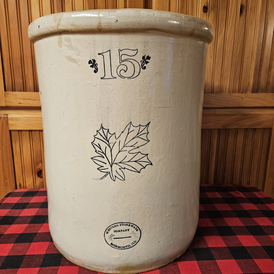 Vaso antiguo vintage de 15 galones Western Stoneware Company Foto 2 de 4