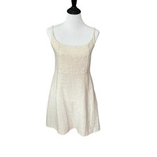 Old Navy Dress Women Med  Mini Strappy Beige Neutral Linen Blend A Line Comfy