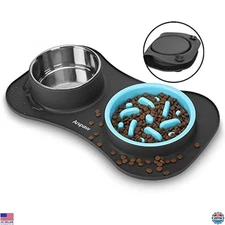 3-in-1 Slow Feeder Dog Bowls with Non-Spill Silicone Mat for All Breeds