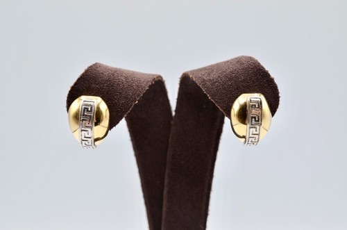 14k Two-Tone Gold Greek Key Omega Back Button Earrings – 3.8g